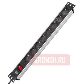 Встраиваемый удлинитель Brennenstuhl Alu-Line 19″ (8 розеток, 2 м ), 1390007018