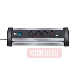 Удлинитель Brennenstuhl (4 розетки, 1,8 м, 2 USB-порта, чёрно-серый), 1394000534