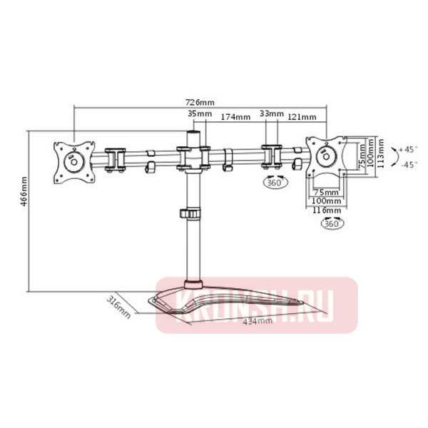 Кронштейн для двух мониторов iTECHmount MBS-12M