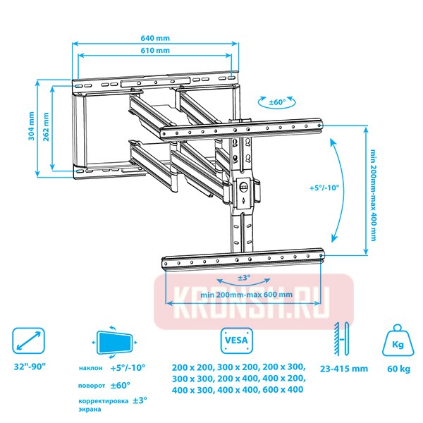 Кронштейн для телевизора Kromax ULTRA SLIM-102 (чёрный)