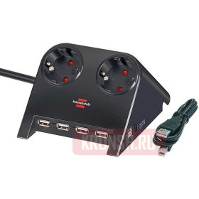 Удлинитель Brennenstuhl 2 розетки, 1,8 м, чёрный), 1153500122