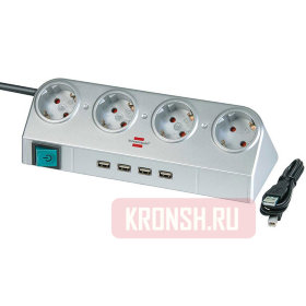 Удлинитель Brennenstuhl 4 розетки, 1,8 м, серебристый), 1153540134