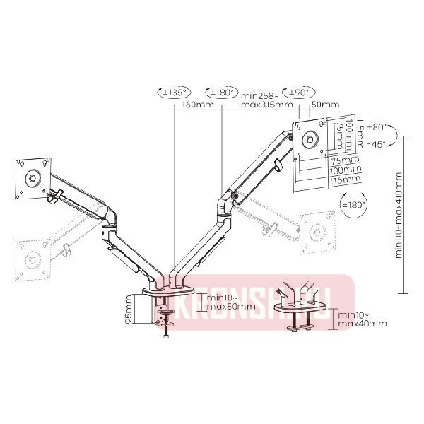 Кронштейн для мониторов Ultramounts UM735SIL (серебристый) 