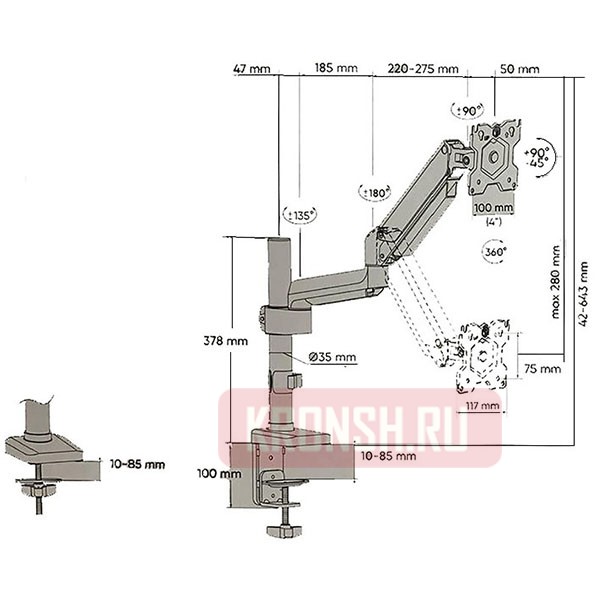 Кронштейн для монитора Onkron G75 (чёрный) 