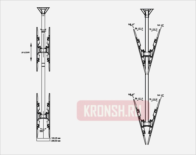 Потолочный кронштейн для 4 телевизоров Потолочный кронштейн для 4 телевизоров