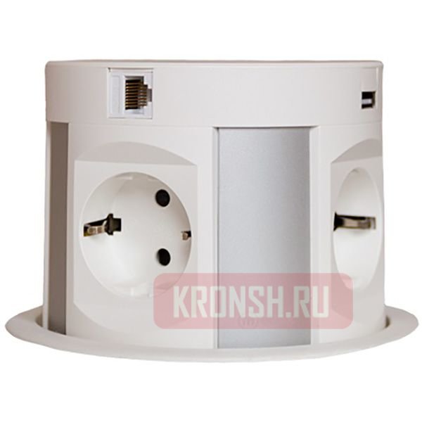 Встраиваемый розеточный блок Mebax M107J-RJ45 (4 евро + 2 USB + 2 RJ-45)
