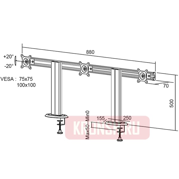Кронштейн на 3 монитора 2MVESA Titanium 130 