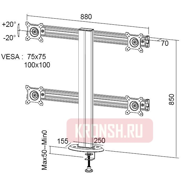 Кронштейн на 4 монитора 2MVESA Titanium 140 
