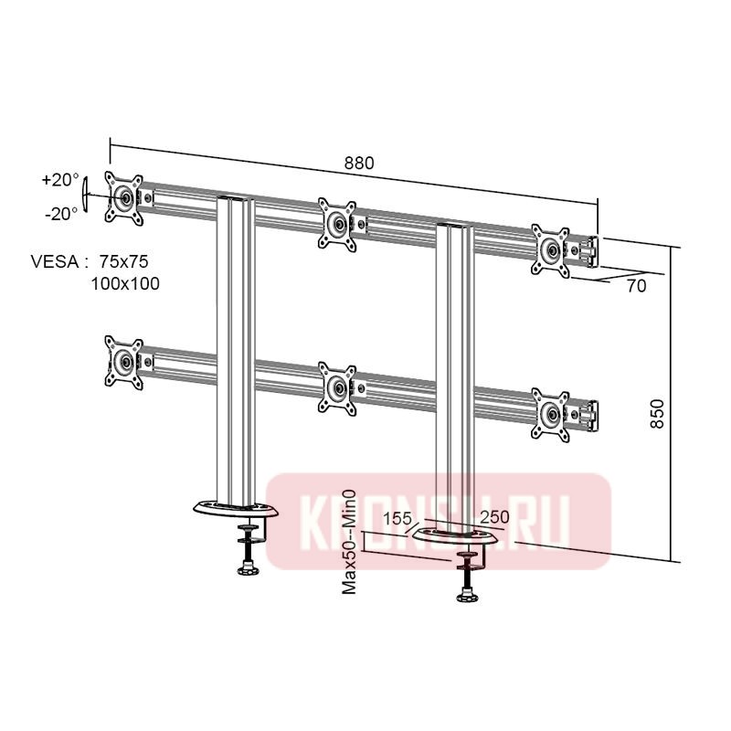 Кронштейн на 6 мониторов 2MVESA Titanium 160 