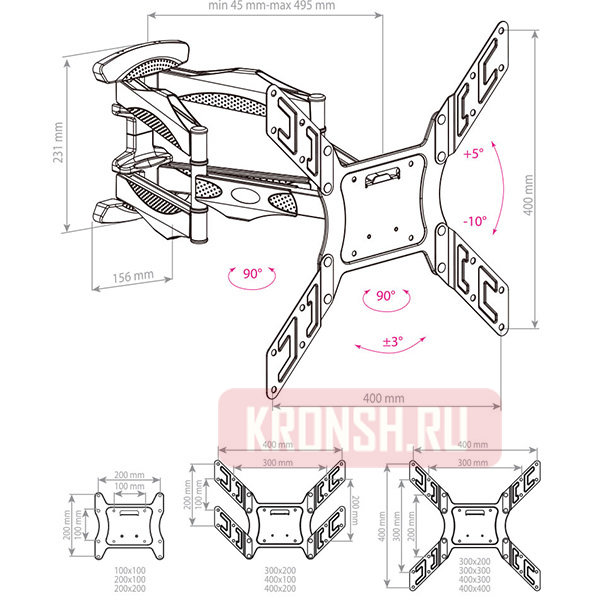 Кронштейн Arm-Media Кронштейн Arm-Media Cobra-45 (чёрный) New