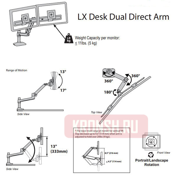 Кронштейн для двух мониторов Ergotron 45-489-224