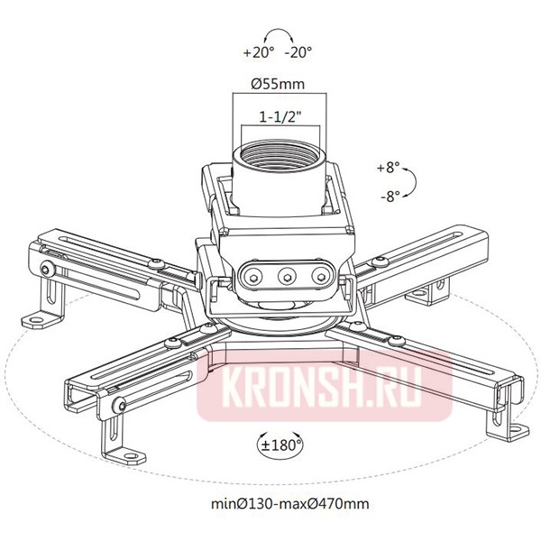 Кронштейн для проектора Wize Pro PR68F-B (180-240 см, чёрный)