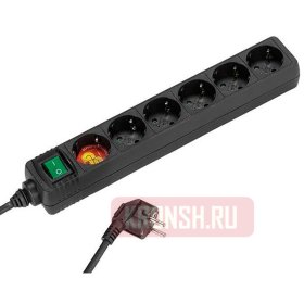 Удлинитель Vivanco (6 розеток, 1,4 м, черный), 27019