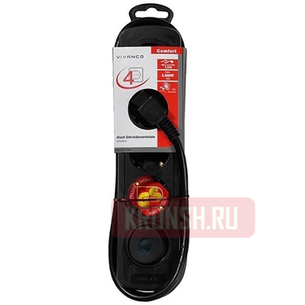 Удлинитель Vivanco (4 розетки, 1,4 м, черный), 37644