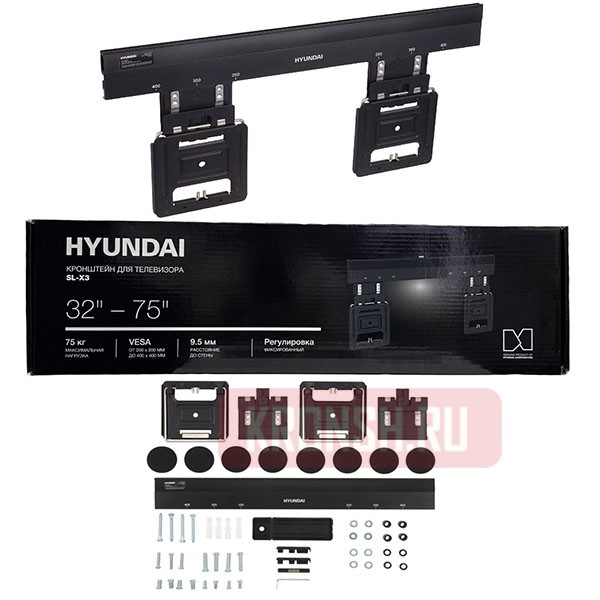 Кронштейн для телевизора HYUNDAI SL‑X3, ультратонкий, VESA до 400×400, нагрузка до 65 кг, диагональ 32–65″
