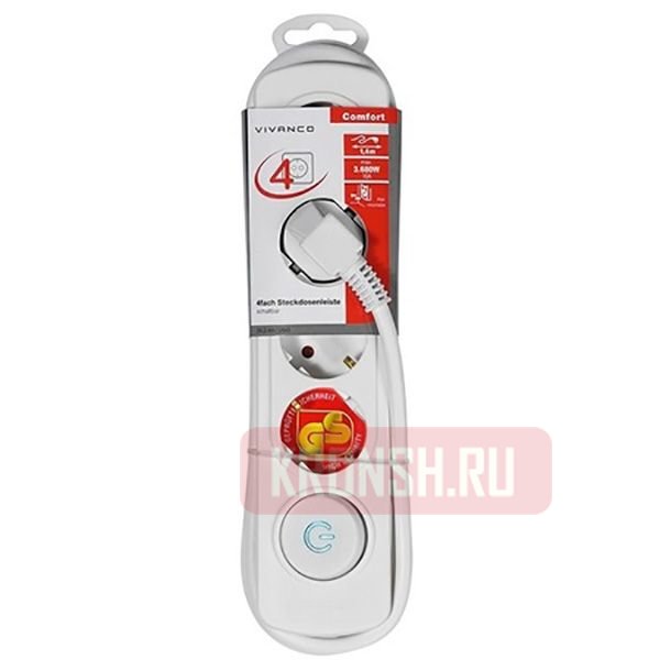 Удлинитель Vivanco (4 розетки, 2,5 м, белый), 37645