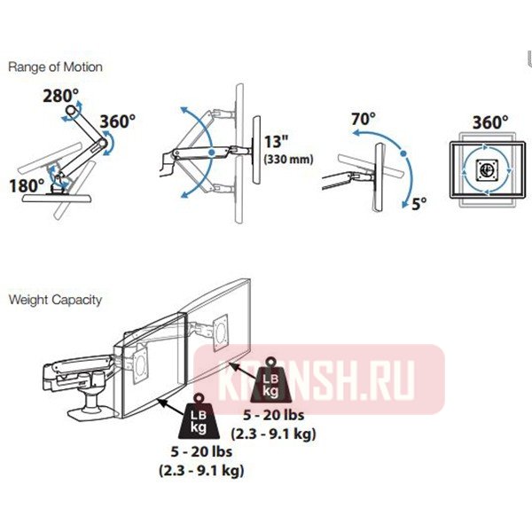 Кронштейн для двух мониторов Ergotron 45-491-216