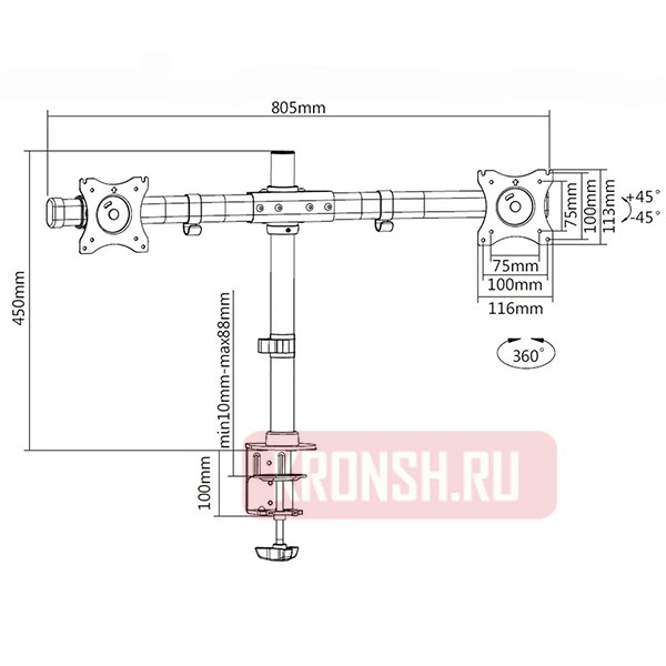 Кронштейн на 2 монитора iTECHmount MBS10-12F 