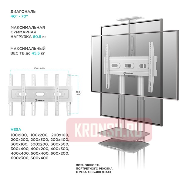 Мобильный стенд Onkron TS1552 (белый)  