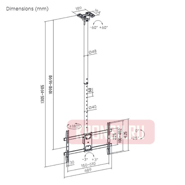 Потолочный кронштейн для телевизора Ultramounts UM961