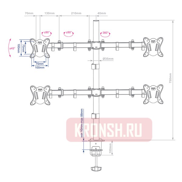 крепление для 4-х мониторов Arm-Media LCD-T14​