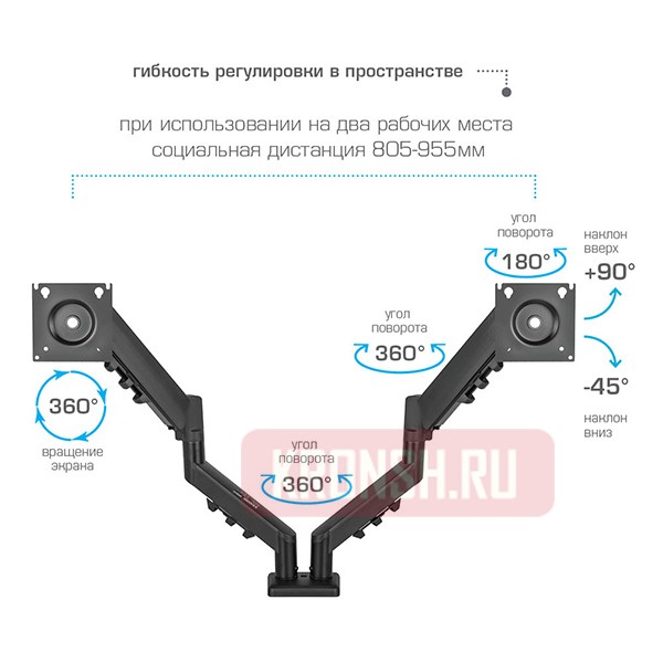 Кронштейн для двух мониторов Kromax Office-14